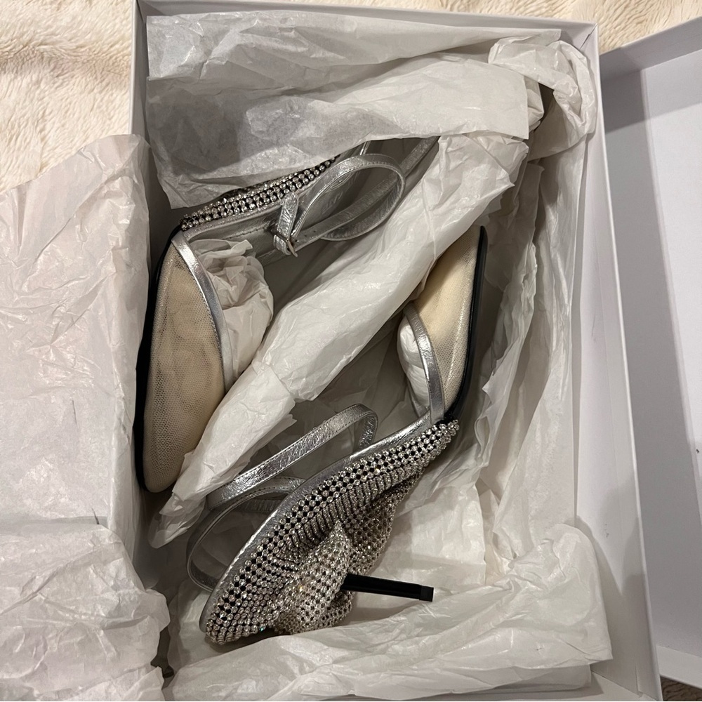 NIB Stunning Kate Cate Silver Crystal Embellished Heels w Slingback size EU 38 - Picture 7 of 7